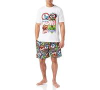 Marvel Herren Comics Schlafanzug, T-Shirt und Shorts PJ Set, unglaubliches Hulk Captain America Spiderman Iron Man Pjs für Herren, offizieller Merchandise, Geschenke für Männer, weiß, S