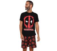 Marvel Herren Deadpool Kurzes Pyjama-Set PJs Nachtwäsche Loungewear, Schwarz , L
