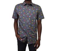 Marvel Herren Shirt Hemd mit Button-Down-Kragen, Holzkohle Deadpool Party, Mittel