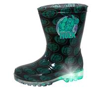 Marvel Incredible Hulk Leuchtende Gummistiefel für Jungen und Mädchen, Kinder, mit Lichtern, Grün, für Regen und Schnee, Schwarz, 24 EU
