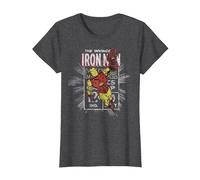 Marvel Iron Man Comic-Stempel im Retro-Look, Fliegende Pose T-Shirt, Damen, Anthrazit Meliert, S