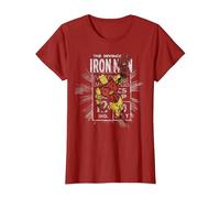 Marvel Iron Man Comic-Stempel im Retro-Look, Fliegende Pose T-Shirt, Damen, Cranberry, S