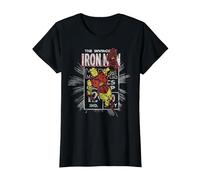 Marvel Iron Man Comic-Stempel im Retro-Look, Fliegende Pose T-Shirt, Damen, Schwarz, S