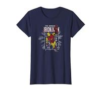 Marvel Iron Man Retro Comic Book Stamp Flying Pose Graphic T-Shirt, Damen, Marineblau, S