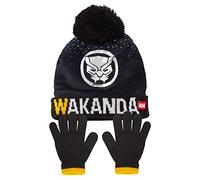 Marvel Jungen Bommelmütze + Handschuhe Winter Set Captain America oder Wakanda Black Panther Set, Black Panther, 6-8 Jahre