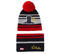 Marvel Jungen Bommelmütze + Schal Luxus Kintted Winter Set Captain America oder Black Panther Set, Black Panther, 3-5 Jahre