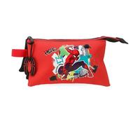 Joumma Marvel Spiderman Urban Federmäppchen mit drei Fächern, Rot, 22 x 12 x 5 cm, Polyester, L, rot, Federmäppchen mit drei Fächern