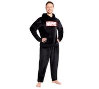 Marvel Langarm Pyjama Herren, Fleece Hausanzug mit Hoodie - Schwarz, M