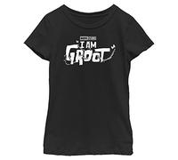 Marvel Little, Big Groot White Logo Girls Short Sleeve Tee Shirt, Black, Small
