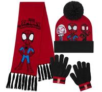 Marvel Mütze Jungen Winter Set, warm und bequem - Geschenke für Jungs(Rot/Schwarz Spidey 3 Stück)