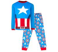 Marvel Pyjama-Set für Jungen von 3-10 Jahren | Langärmlige Captain America PJs | Superheldenkostüm aus 100% Baumwolle | Offizielle Ware