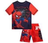 Marvel Rashguard-Set für Jungen, 2-teilig, Spiderman, Spidey & His Amazing Friends, LSF 50+, Schwimmshirt und Badehose für Jungen (2T-12), Spinne, Schwarz/Rot, 10-12