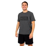 Marvel Schlafanzug für Herren - Pyjama Set Männer Kurzarm Oberteil mit Shorts Hose Grau/Schwarz (DE/NL/SE/PL, Alphanumerisch, M, Regular, Regular, Grau/Schwarz)
