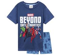 Marvel Schlafanzug Jungen, Pyjama Set T-Shirt mit Rundhalsausschnitt und Kurzer Schlafhose Pyjama Shorts - Geschenke für Jungs (Blau Avengers, 3-4 Jahre)