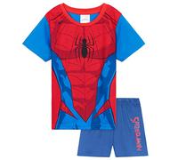 Marvel Schlafanzug Jungen, Pyjama Set T-Shirt mit Rundhalsausschnitt und Kurzer Schlafhose Pyjama Shorts - Geschenke für Jungs (Rot/Blau Spiderman, 9-10 Jahre)