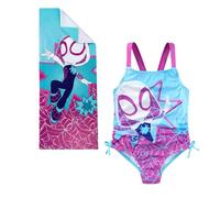 Marvel Spider-Gwen Ghost Spider Mädchen UPF 50+, einteiliger Badeanzug mit Handtuch, 2-teiliges Set für Kleinkinder und große Kinder, Blau, 6