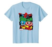 Marvel Spider-Man, Hulk, Captain America, Iron Man Panels T-Shirt, Kinder, Himmelblau, 152