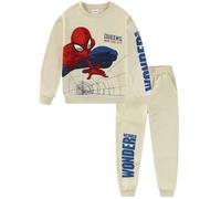 Marvel Spider-Man Jungen 2-teiliges Fleece-Sweatshirt und Hose für große Kinder, Beige, 4