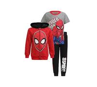 Marvel Spider-Man Jungen Kapuzenpullover, T-Shirt und Jogger Set für Kleinkinder und große Kinder - Rot/Grau/Schwarz, Rot, 4