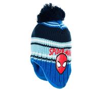 Marvel Spider-Man Kinder Wintermütze Spider-Man Jungen Strickmütze mit Ohrenklappen Bommel Blau Warm Fleece Innenfutter Lizenzartikel Beanie Geschenk für Jungs (DE/NL/SE/PL, Numerisch, 52, Blau)