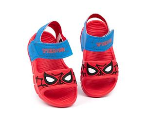 Marvel Spider-Man Sandalen Kinder Kleinkinder | Jungen Mädchen Superhelden Gesichtsmaske Schieberegler mit stützendem Gurt | Rot Blau Sommerschuhe Schuhe