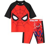 Marvel Spiderman Badeanzug Kinder, Zweiteiliger Schwimmanzug mit Oberteil & Badehose Jungen (9-10 Jahre, Rot/Schwarz)