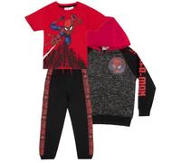 Marvel Spiderman Jungen 3-teiliges Fleece-Hosen-Set, Spider-Man Kapuzenpullover, T-Shirt und Hose, 3er-Pack, Schwarz/Grau/Rot, 4 Jahre