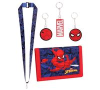Marvel Spiderman Jungen Geldbörse 3 PC Schlüsselanhänger und Schlüsselband Set - Leinen-Geldbörsen mit Münzhalter mit Reißverschluss und Kartenfächern, Blau, Modern