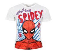 Marvel Spiderman Kinder T-Shirt Jungen - Kurzarm Shirt aus Baumwolle & Polyester - Offizielles Lizenzprodukt - Größen 98-128 - Blau oder Weiß, Farbe: Weiß, Bekleidungsgröße: 98