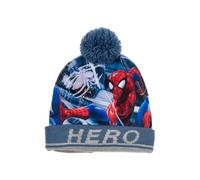 Marvel Spiderman Mütze für Jungen, Wintermütze für Jungen, Maschen Set-Mütze, Bommelmütze, Winter Accessoires für Kinder - Blau