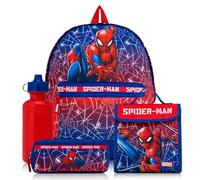 Marvel Spiderman Rucksack 4-teiliges Schulset mit Lunchtasche, Federmäppchen & Wasserflasche | Jungen Rucksack mit gepolsterten, verstellbaren Trägern - Schulbedarf