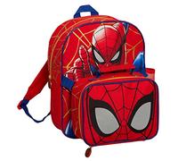Marvel Spiderman-Rucksack mit isolierter Lunchtasche und Flaschenhalter für Jungen, 2-teiliges Set, Rot, Taille unique, Tagesrucksa