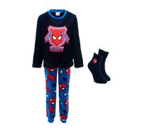 Marvel Spiderman Schlafanzüge für Jungen, T-Shirt und Lange Hose 2-teiliger Fleece Pyjama und rutschfeste Socken, Geschenk für Kinder, Größe 4 Jahre | Blau