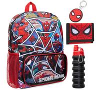 Marvel Spiderman Schulrucksack mit Wasserflasche und Schulmäppchen, Lunchtasche oder Schlüsselanhänger, 4-teiliges Set, Geschenke für Kinder, bunt, 39 × 28 × 12.5 cm, Spiderman