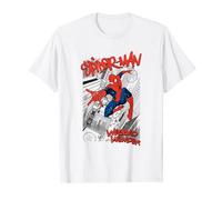 Marvel Spiderman Sketch City T-Shirt, Weiß, Cartoon, Crew-Ausschnitt, Kurzarm, S, Unisex Erwachsene, Spider-Man Fans