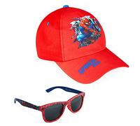 Marvel Spiderman Sonnenbrille Kinder Basecap Jungen Set Verstellbare Coole Sommer Kappe Kinder Sonnenbrillen UV400 Geschenke für Jungs (Rot)