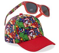 Marvel Spiderman Sonnenbrille Kinder Basecap Jungen Set Verstellbare Coole Sommer Kappe Kinder Sonnenbrillen UV400 Geschenke für Jungs (Rot/Multi)