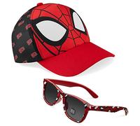 Marvel Spiderman Sonnenbrille Kinder Basecap Jungen Set Verstellbare Coole Sommer Kappe Kinder Sonnenbrillen UV400 Geschenke für Jungs (Red/Black)