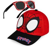 Marvel Spiderman Sonnenbrille Kinder Basecap Jungen Set Verstellbare Coole Sommer Kappe Kinder Sonnenbrillen UV400 Geschenke für Jungs (Schwarz/Rot)