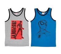 Marvel Spiderman Unterhemd für Jungen Kinder Tank Top Hemdchen Unterwäsche Grau/Blau (2er Pack) (122-128)