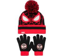 Marvel Spiderman Wintermütze & Handschuhe Set für Jungen - warme & gemütliche Beanie Mütze & Handschuhe - ideal für Kinder im Alter von 3-9 Jahren, Schwarz , One size