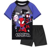 Marvel Spidey Badeanzug Kinder 2 Teiliges Set mit Badehose Jungen Badeshorts und Schwimmshirt Strand Urlaub Schwimmen Geschenk für Jungs (7-8 Jahre, Schwarz)