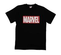 Marvel T-Shirt für Herren - Logo Männer Oberteil Shirt kurzärmlig Hemd Rundhalsshirt Schwarz (XL)