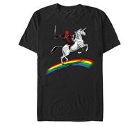 Marvel Unisex-Erwachsene Deadpool Riding a Unicorn on a Rainbow T-Shirt, schwarz, Mittel