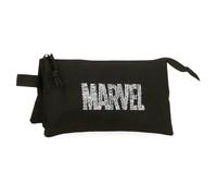 Joumma Marvel Characters Logo Dreifach-Federmäppchen, schwarz, 22 x 12 x 5 cm, Polyester, 1,32 l, Schwarz, Talla única, Dreifachmäppchen