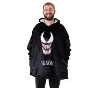 Marvel Venom Herren tragbarer Decken-Hoodie | Fleece-Kapuzenpullover für Erwachsene in Schwarz mit Venom-Charakter | Sherpa-gefütterte Loungewear mit Taschen | Offizielles Comics Superhelden-Film