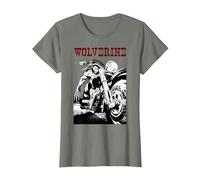 Marvel X-Men Wolverine Young Biker Logan Motorcycle T-Shirt, Damen, Heidekraut/Armeegrün, S
