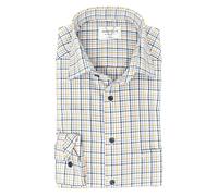 Marvelis Herren Businesshemd Modern Fit Kent Kragen Extra Langer Arm 69cm Kariert Blau/Gelb, Kragenweite:42