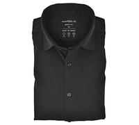 Marvelis Herren Easy to Wear Hemd Kent Kragen Langarm 4-Way-Stretch Einfarbig Schwarz, Größe:38