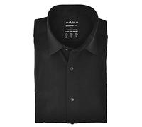 Marvelis Herren Easy to Wear Hemd Modern Fit Kent Kragen Langarm Einfarbig Schwarz, Größe:41